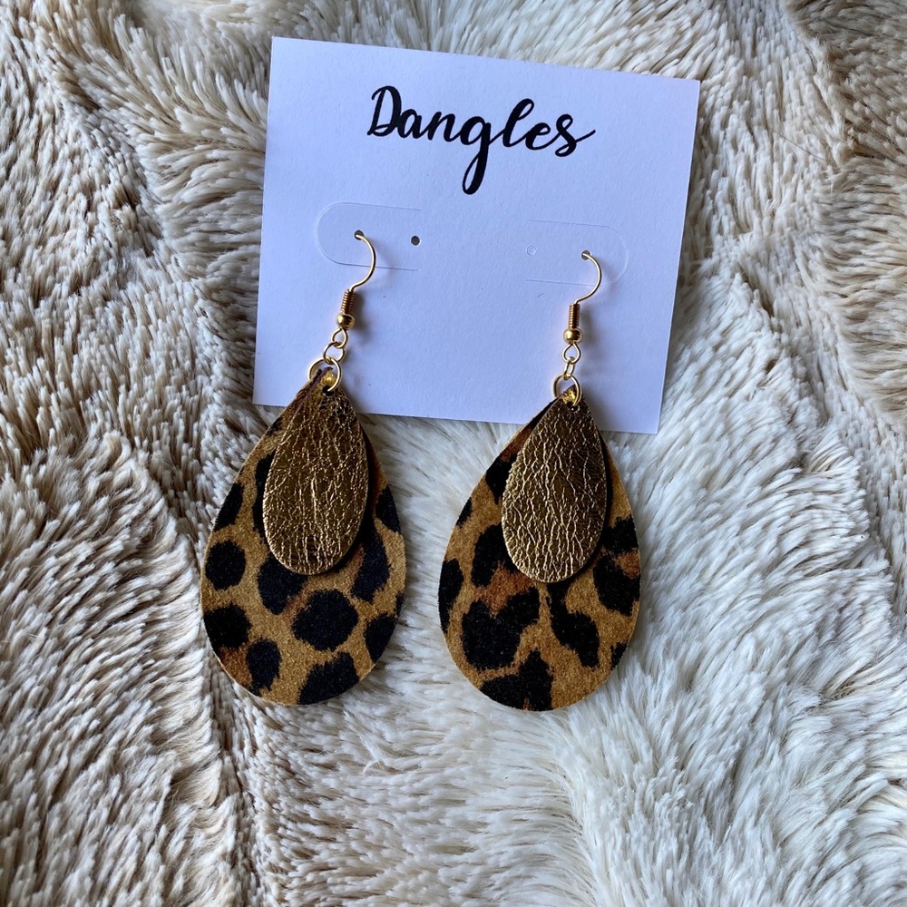 Faux leather leopard print earrings